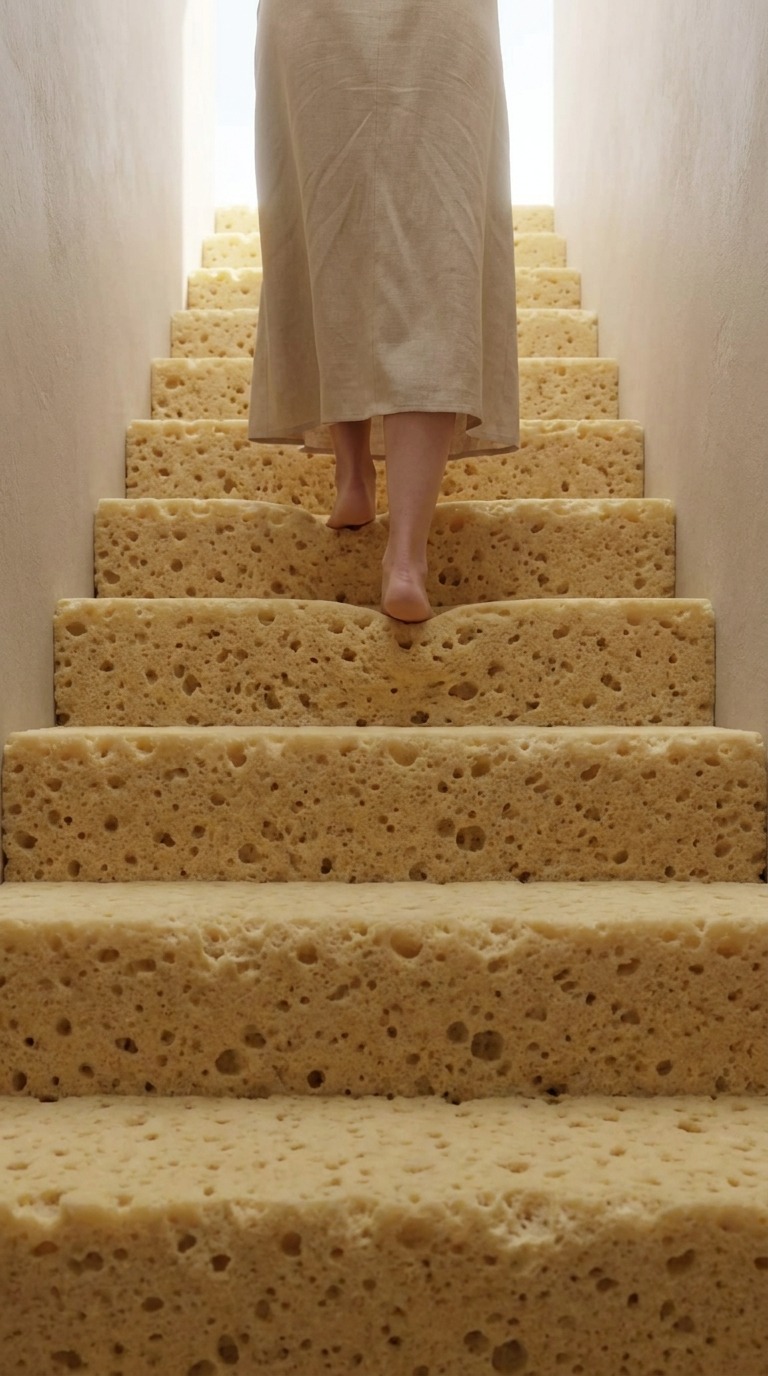 Sponge Staircase Walk AI video prompt