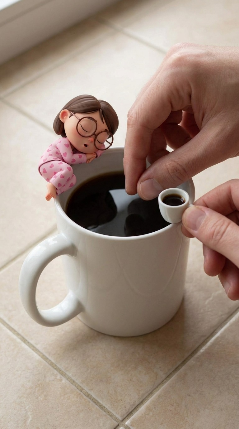 Tiny Girl in Coffee Mug AI video prompt