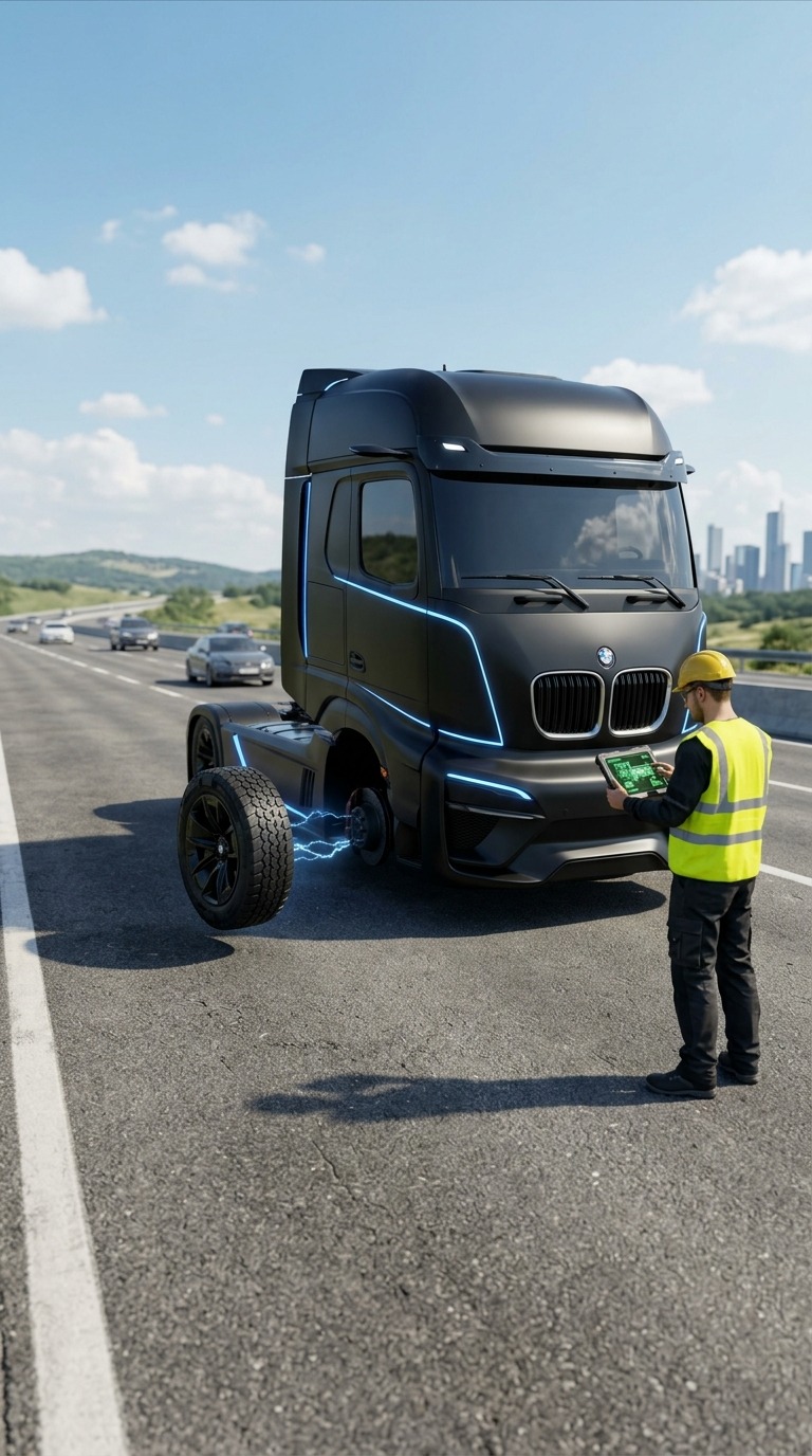 Futuristic Black BMW Concept Truck Self-Assembling Wheel AI Video Prompt AI video prompt