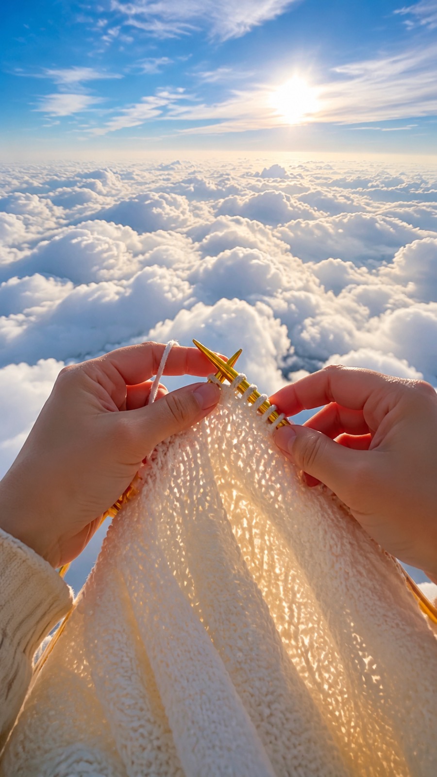 AI Video Prompt: POV Knitting Above The Clouds
