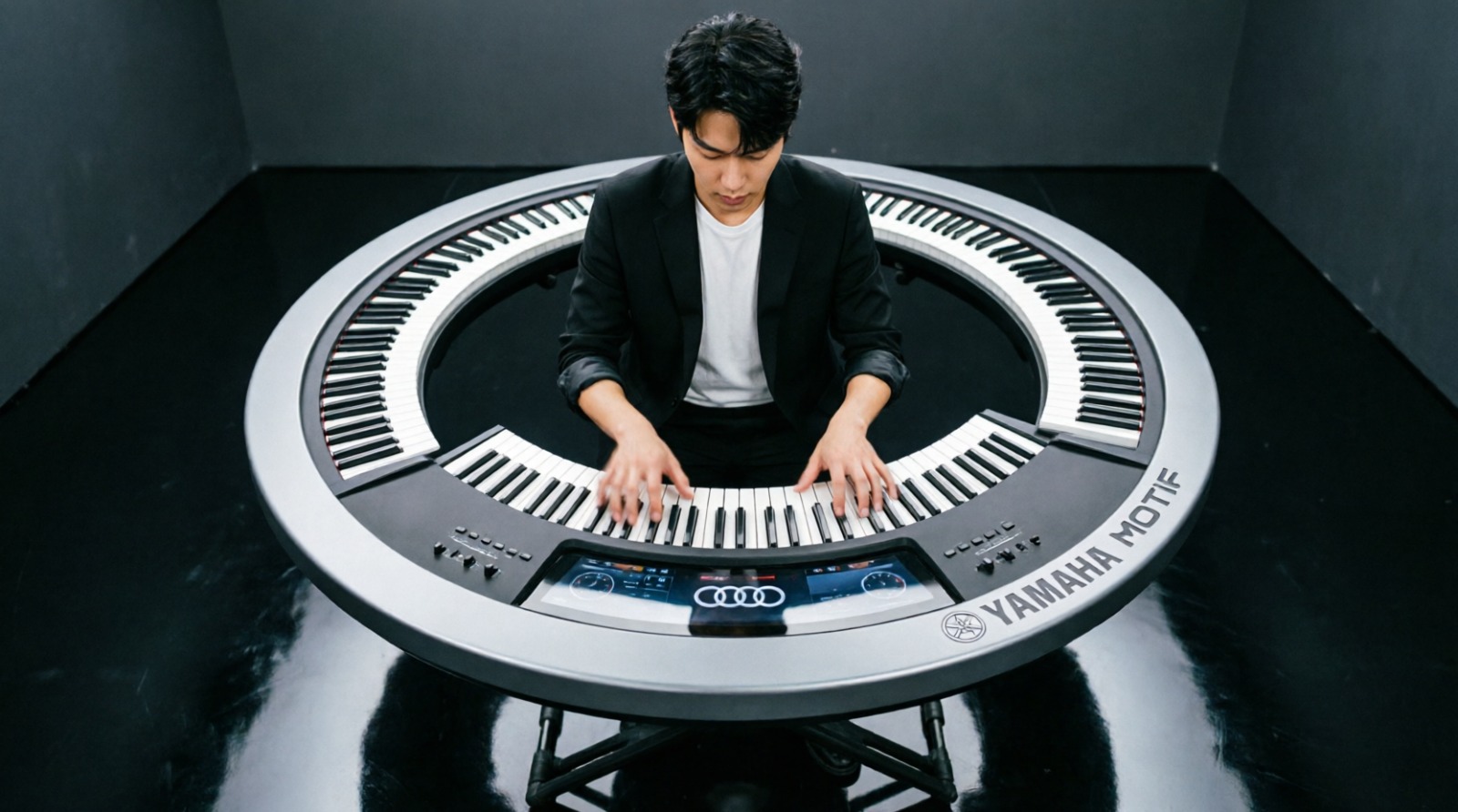 Yamaha MOTIF Circle Circular Piano Keyboard AI video prompt