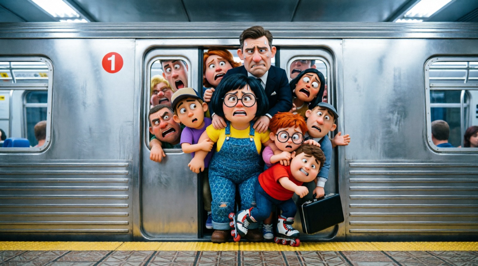 Overcrowded Subway Train Doors Closing AI video prompt