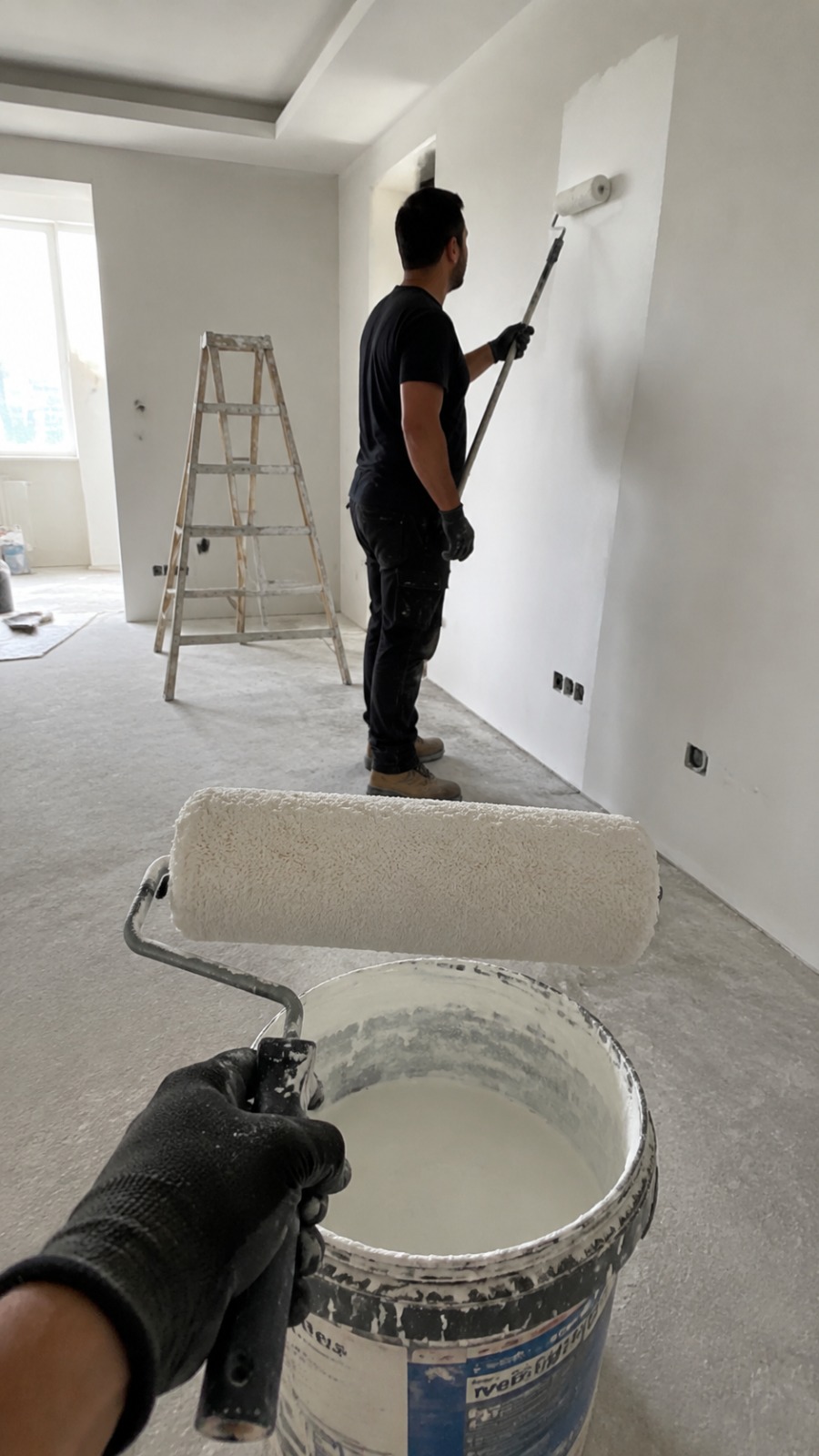Professional Wall Painting Renovation Timelapse With Roller Application AI video prompt