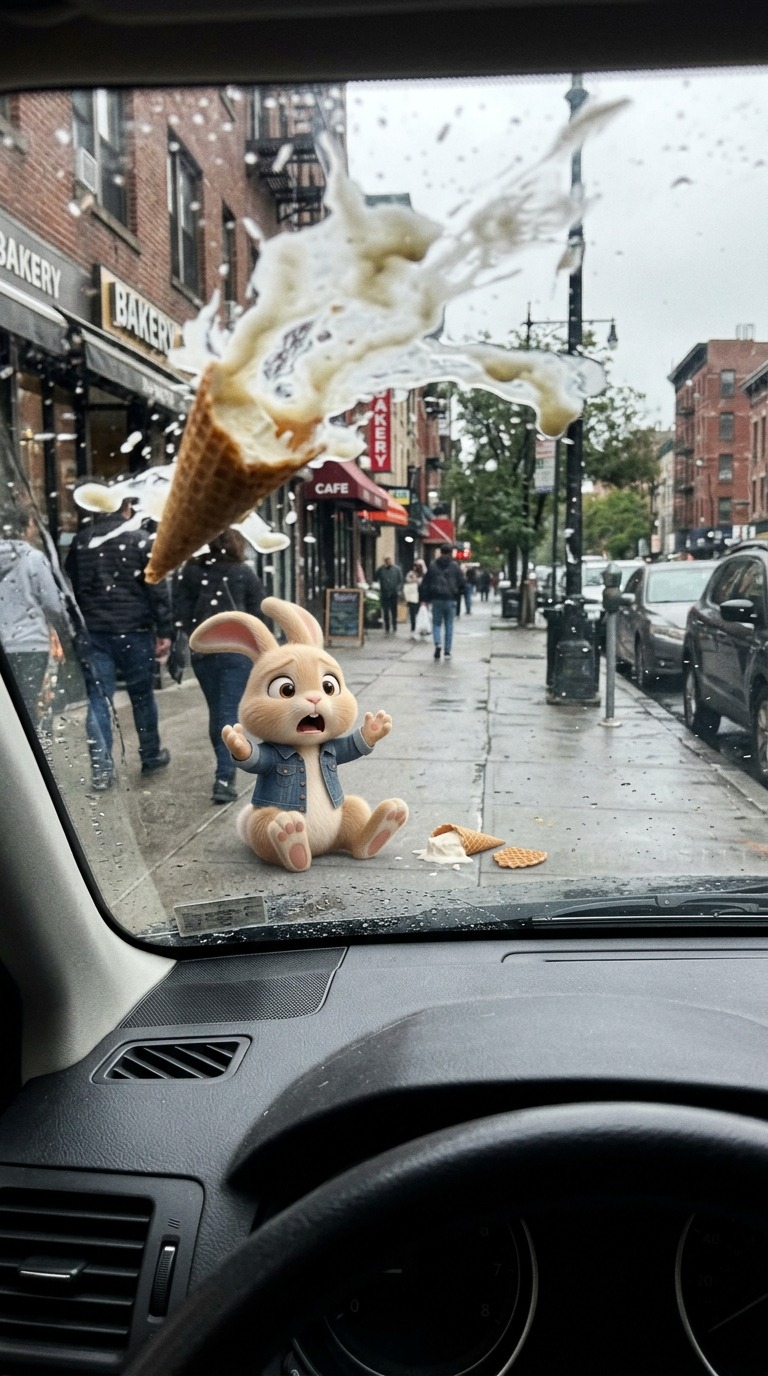 Bunny Drops Ice Cream AI video prompt