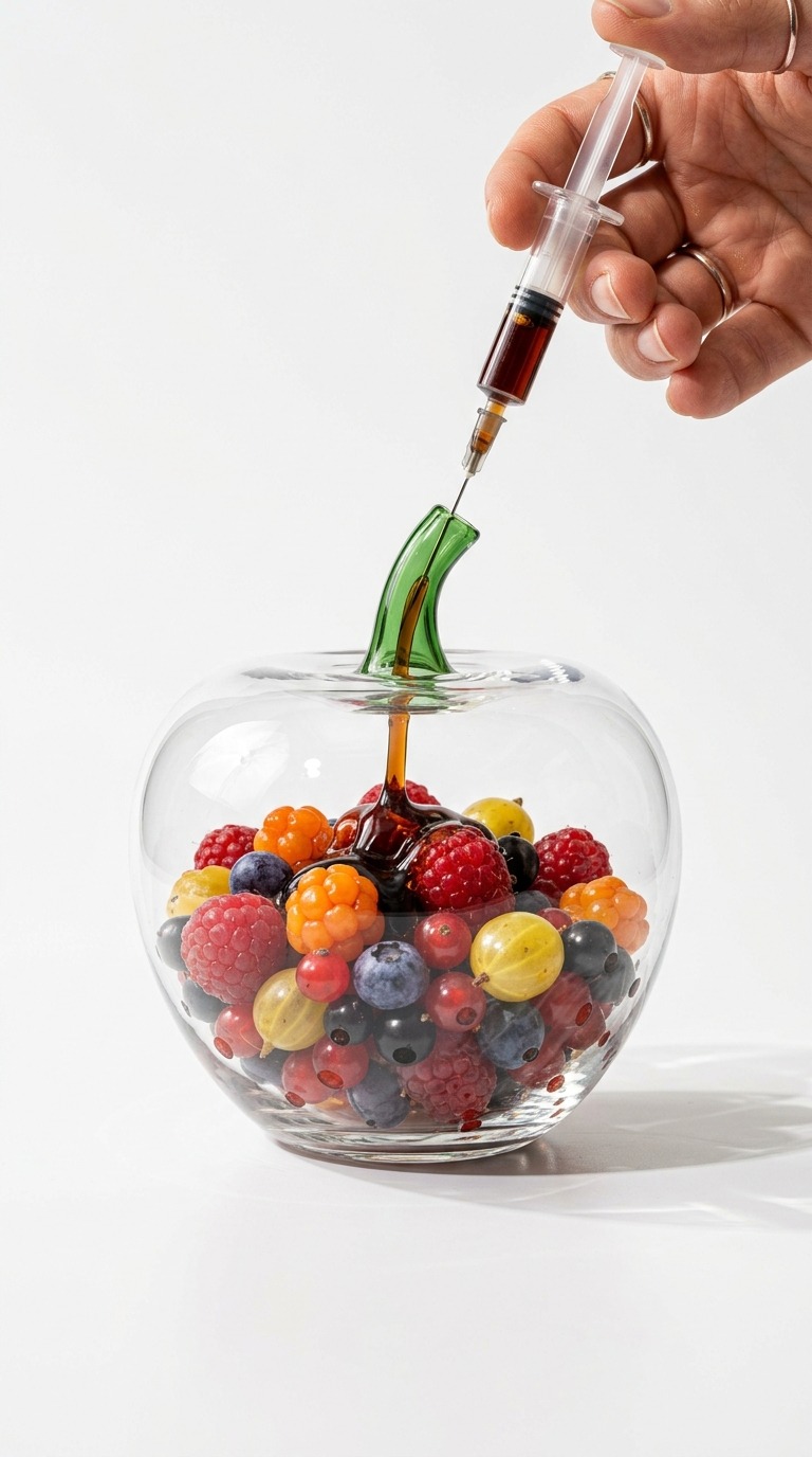 AI Video Prompt: Glass Apple Berry Injection