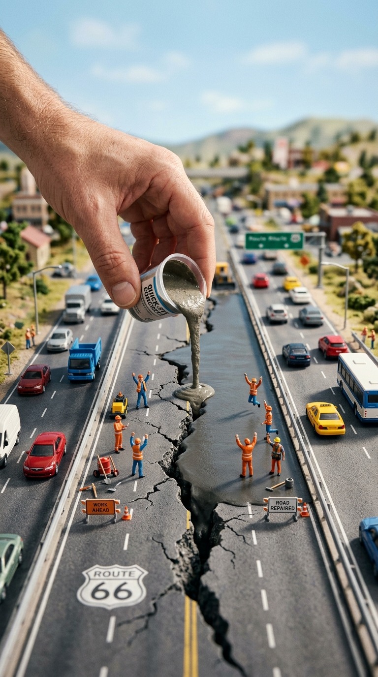 Concrete Road Repair Miniature AI video prompt