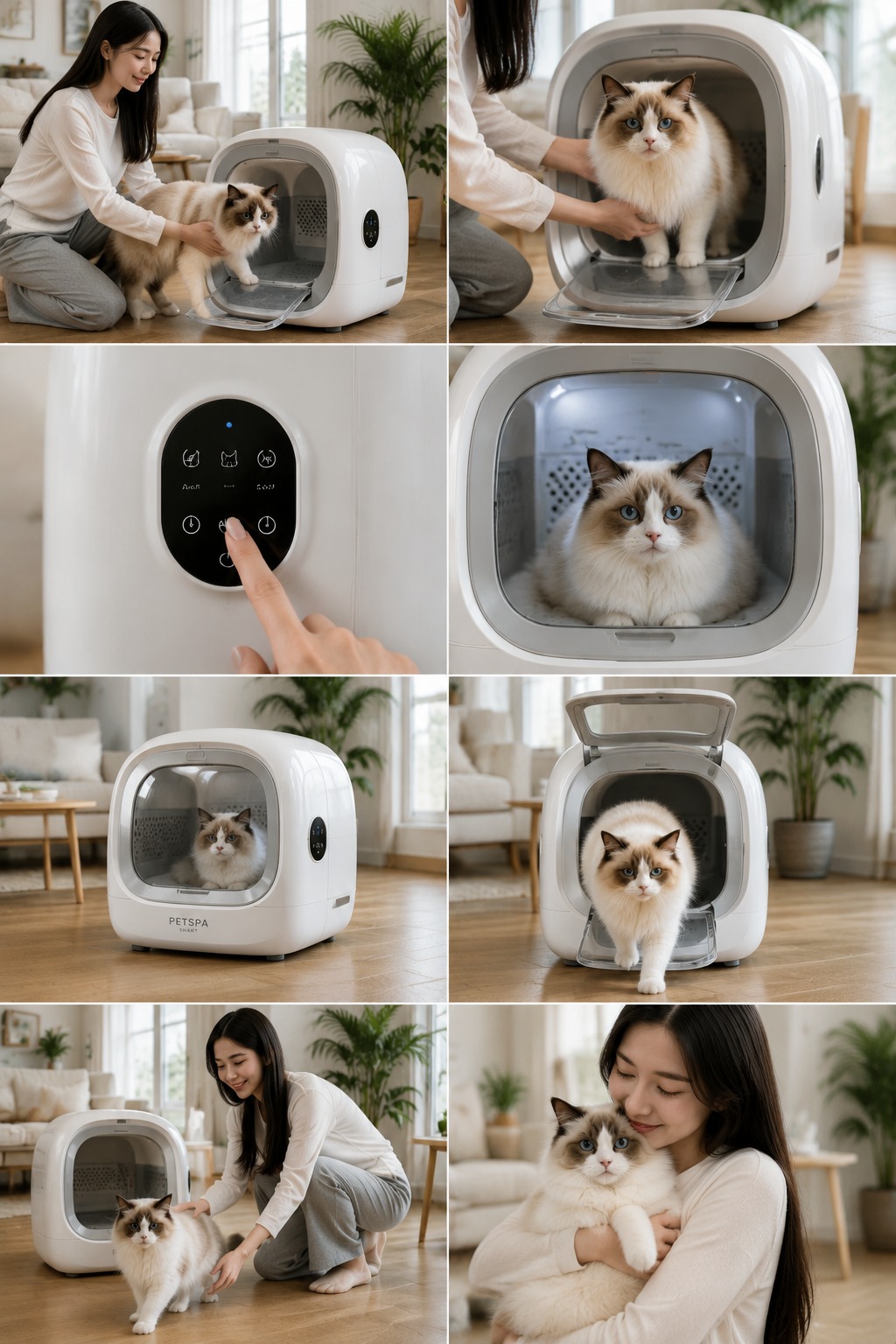 Smart Automatic Cat Grooming Capsule AI video prompt