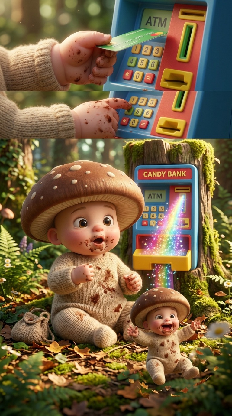 Mushroom Baby Candy ATM AI video prompt