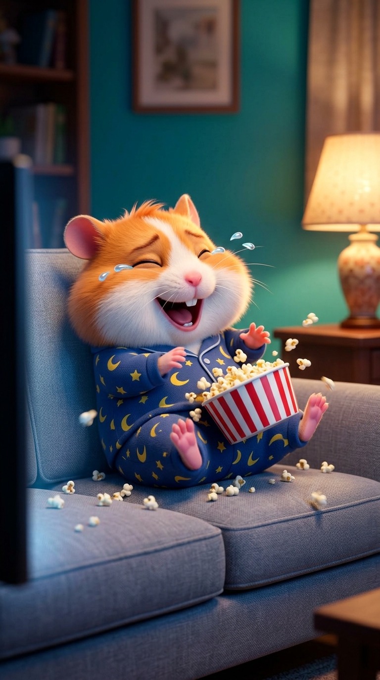 Laughing Hamster Watching TV AI video prompt