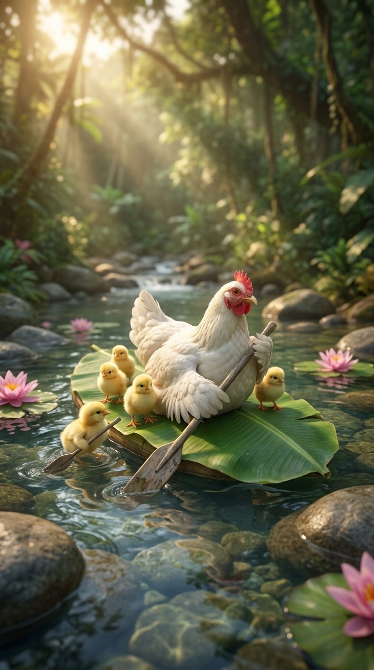 AI Video Prompt: Jungle Chicken Raft Adventure