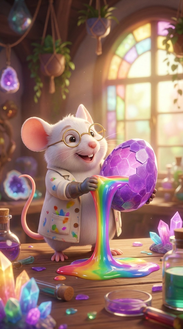 Mouse & Rainbow Slime Egg AI video prompt