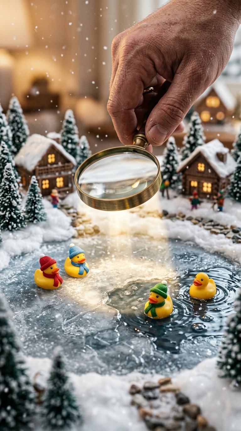 Magnifying Glass Ice Melt Miniature AI video prompt