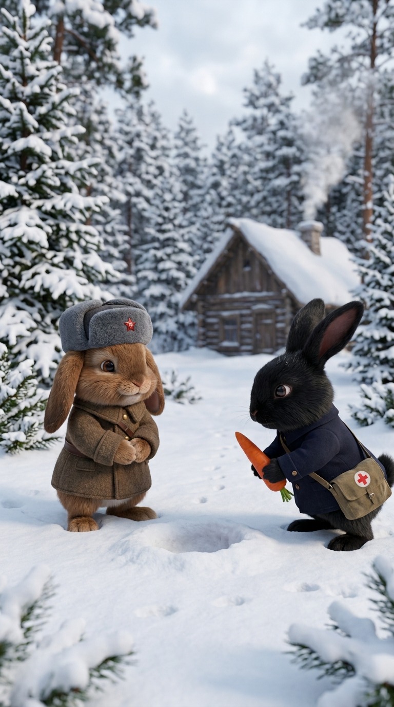 AI Video Prompt: Soviet Bunny Sharing Carrot