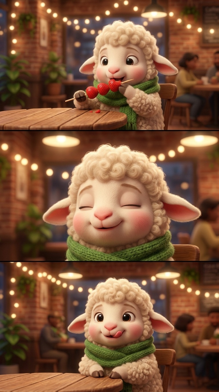 Cute Sheep Eating Strawberries AI video prompt