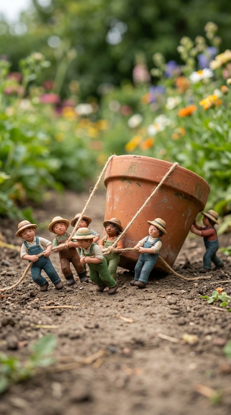 AI Video Prompt: Tiny Gardeners vs Giant Hand