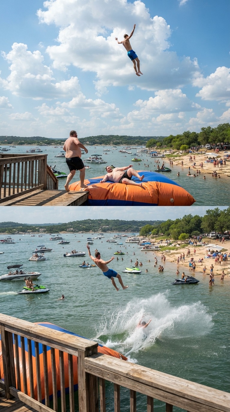 Big Jump Inflatable Water Launch Stunt AI video prompt