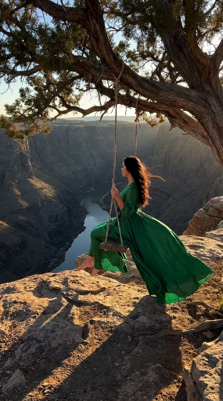 Cliff Swing Cinematic Loop AI video prompt