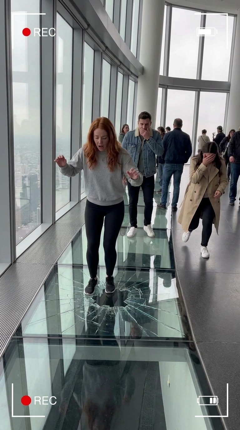 Glass Floor Jump Prank Video AI video prompt