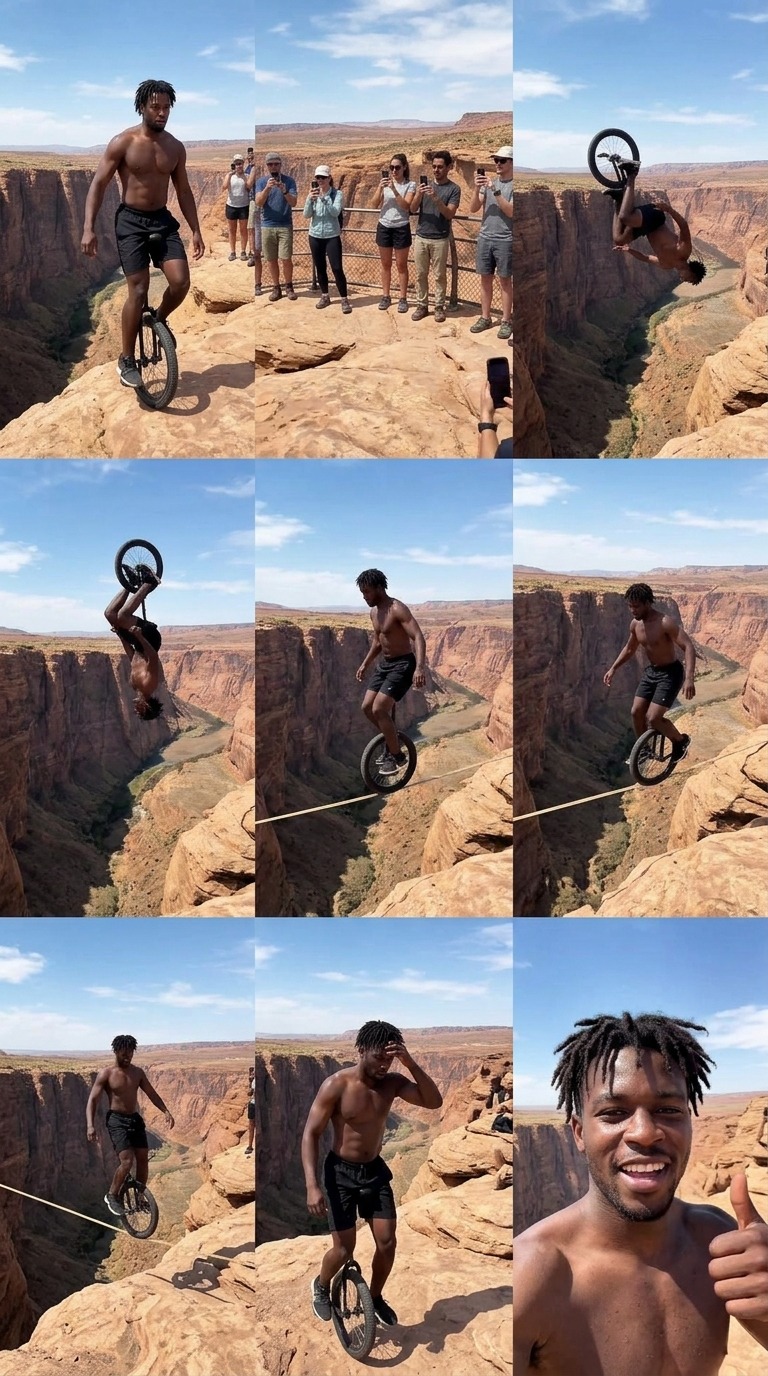 Unicycle Tightrope Backflip Stunt AI video prompt