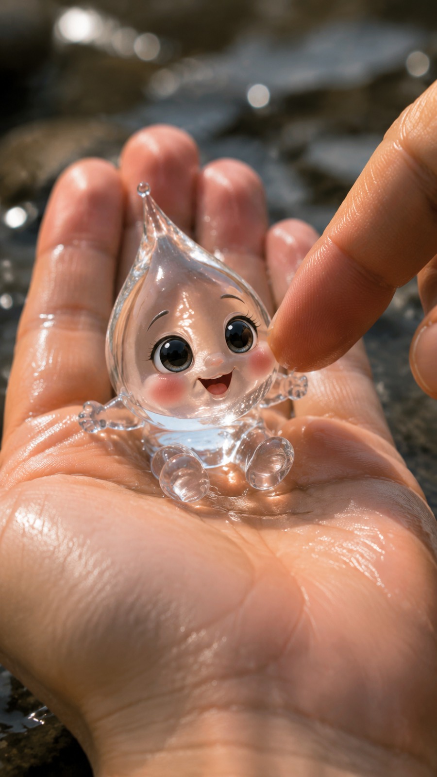 Cute Living Water Droplet Character AI video prompt