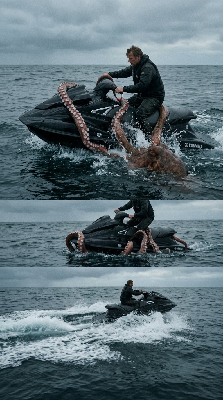 Octopus vs Jet Ski Attack AI video prompt