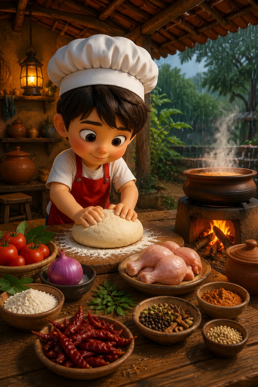 AI Video Prompt: Cute Mini Chef Cooking Spiced Chicken Curry and…