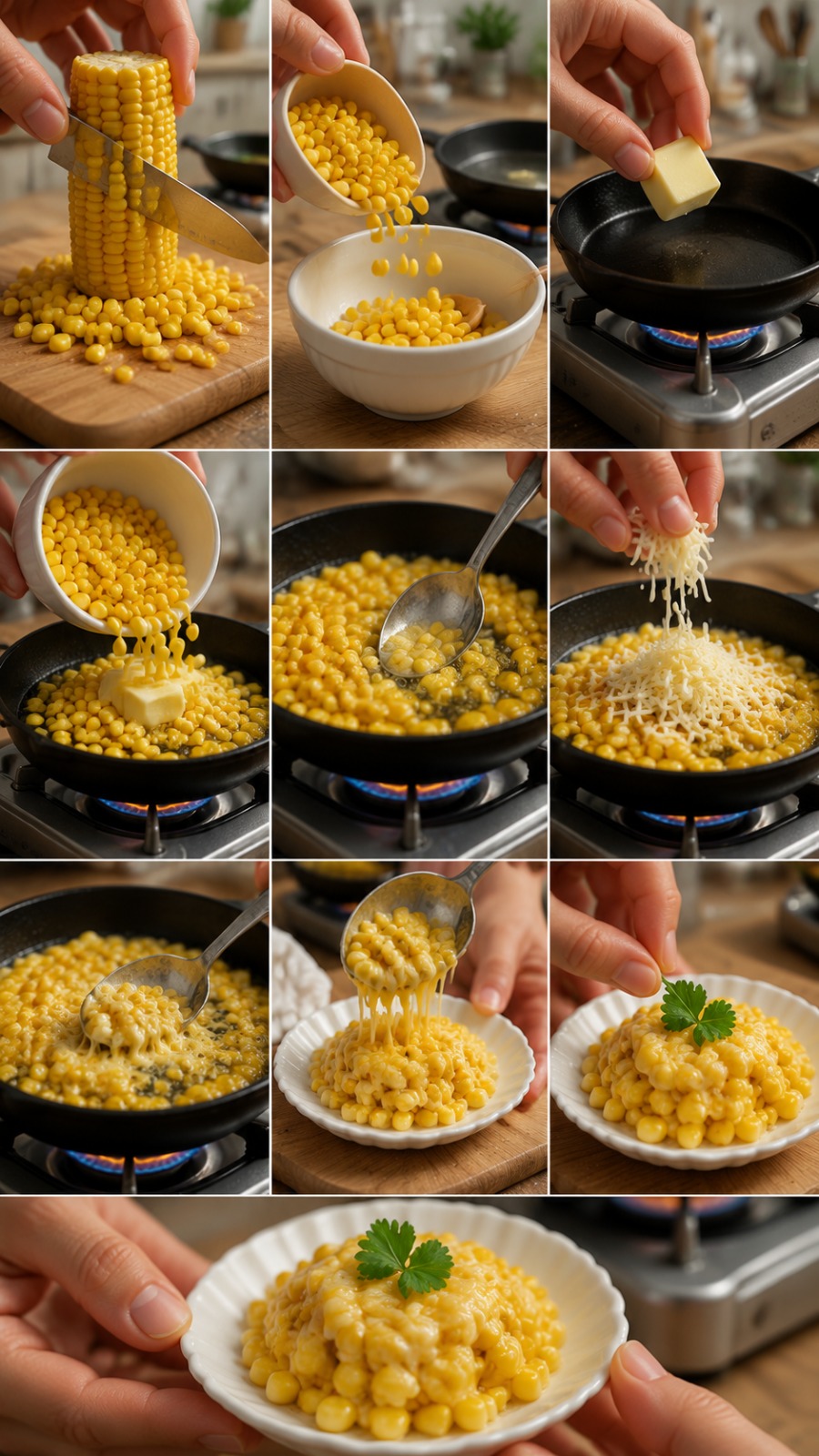 Mini Cheesy Butter Corn Recipe AI video prompt