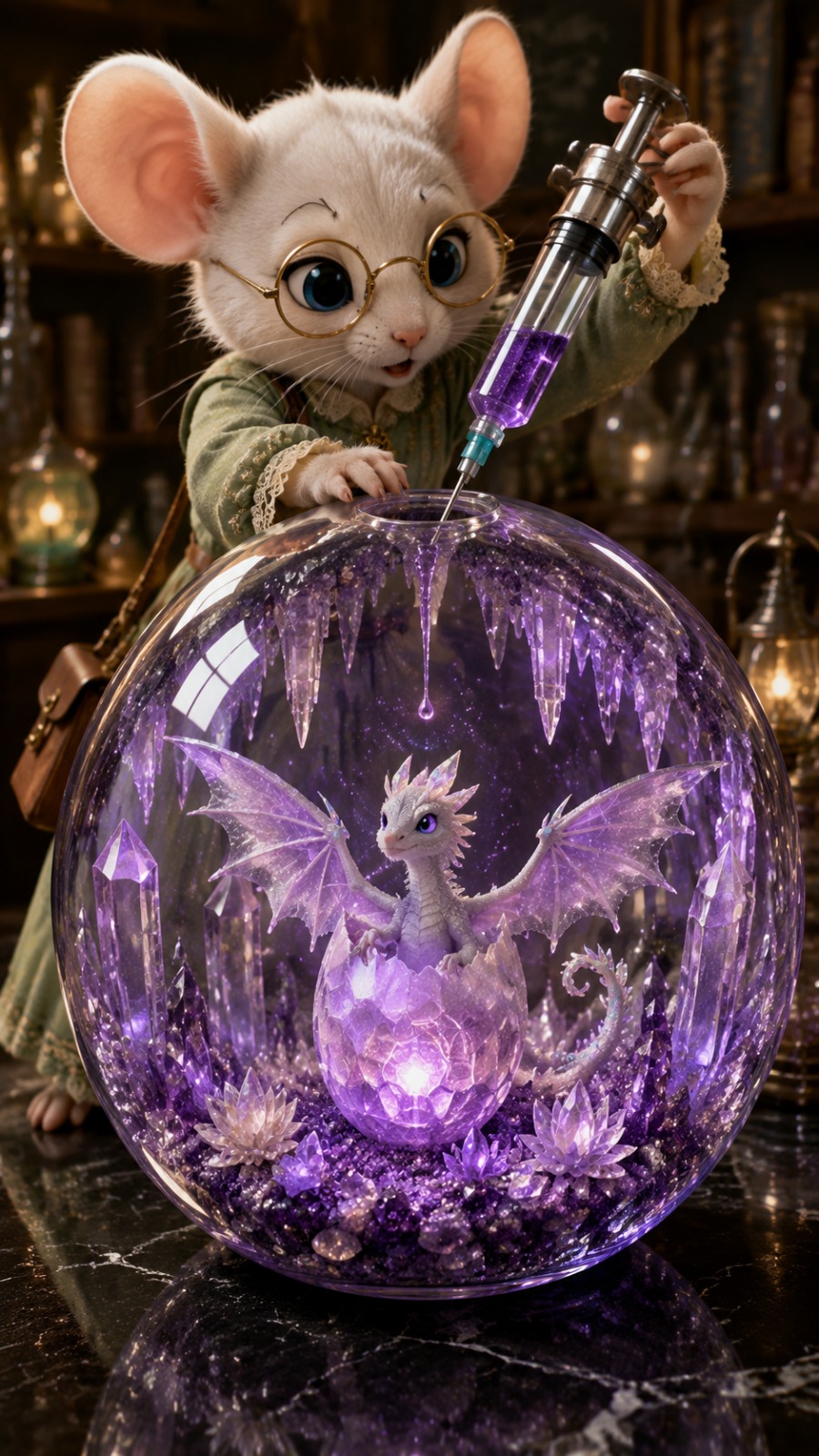 Mouse Alchemist Crystal Dragon AI video prompt