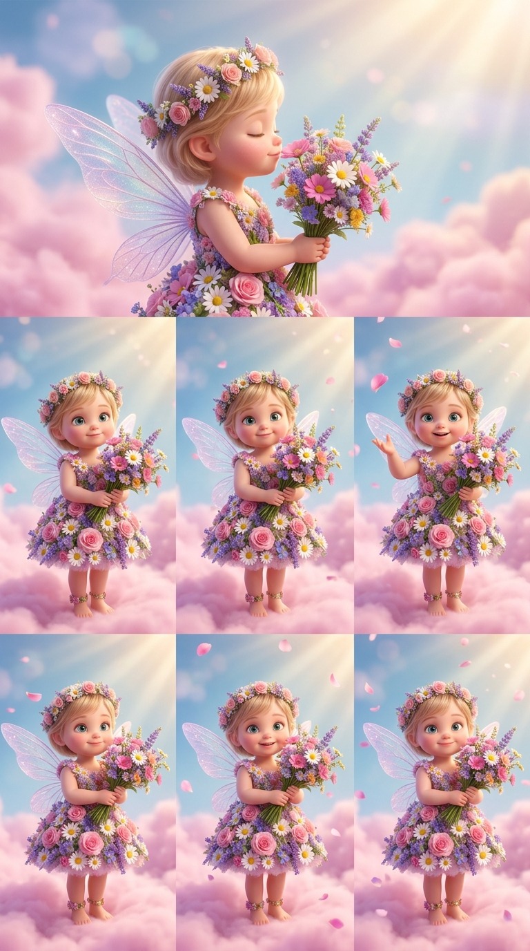 Flower Fairy Cloud Animation AI video prompt