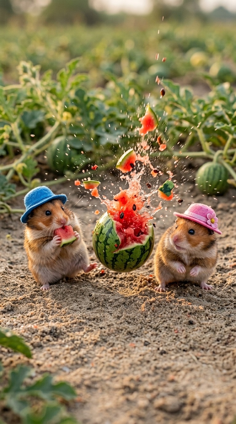 Hamsters & Watermelon Explosion AI video prompt