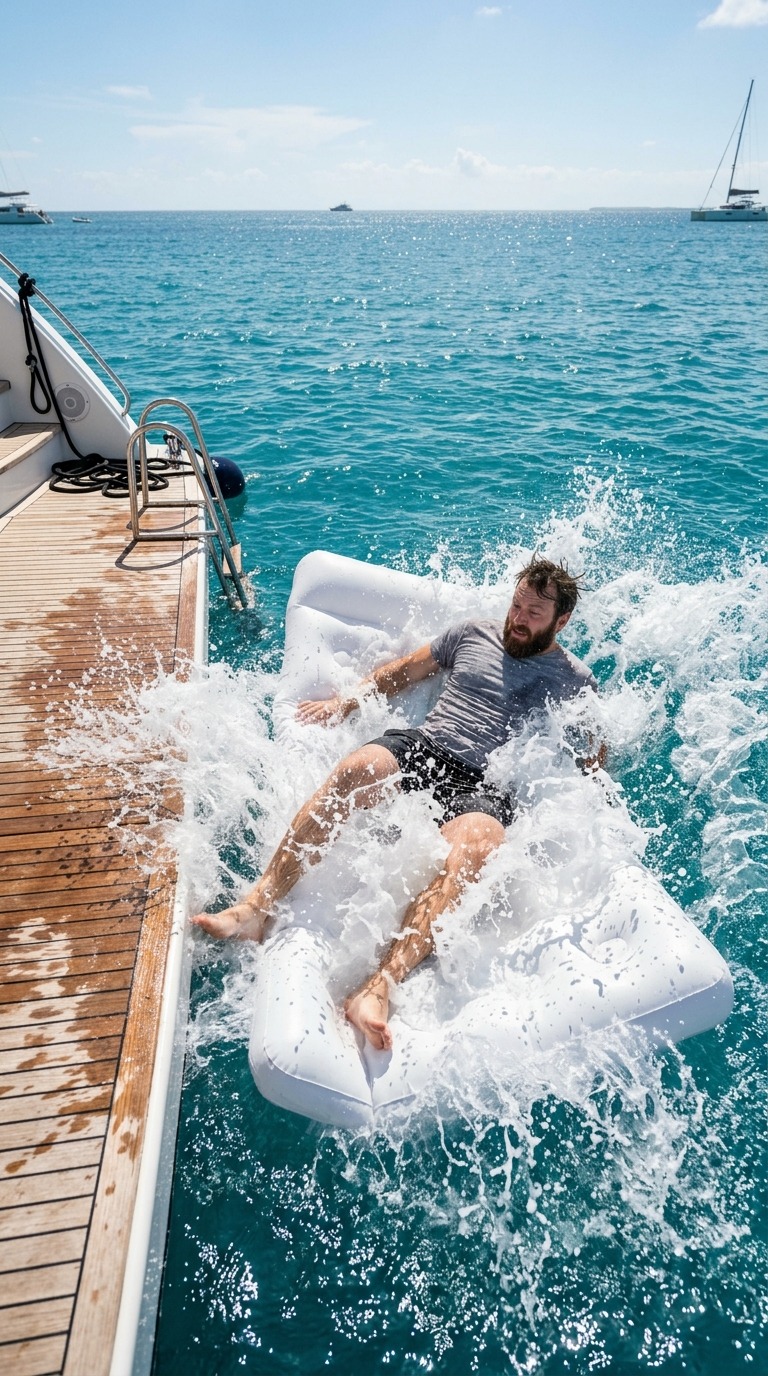 Yacht to Floating Bed Jump AI video prompt