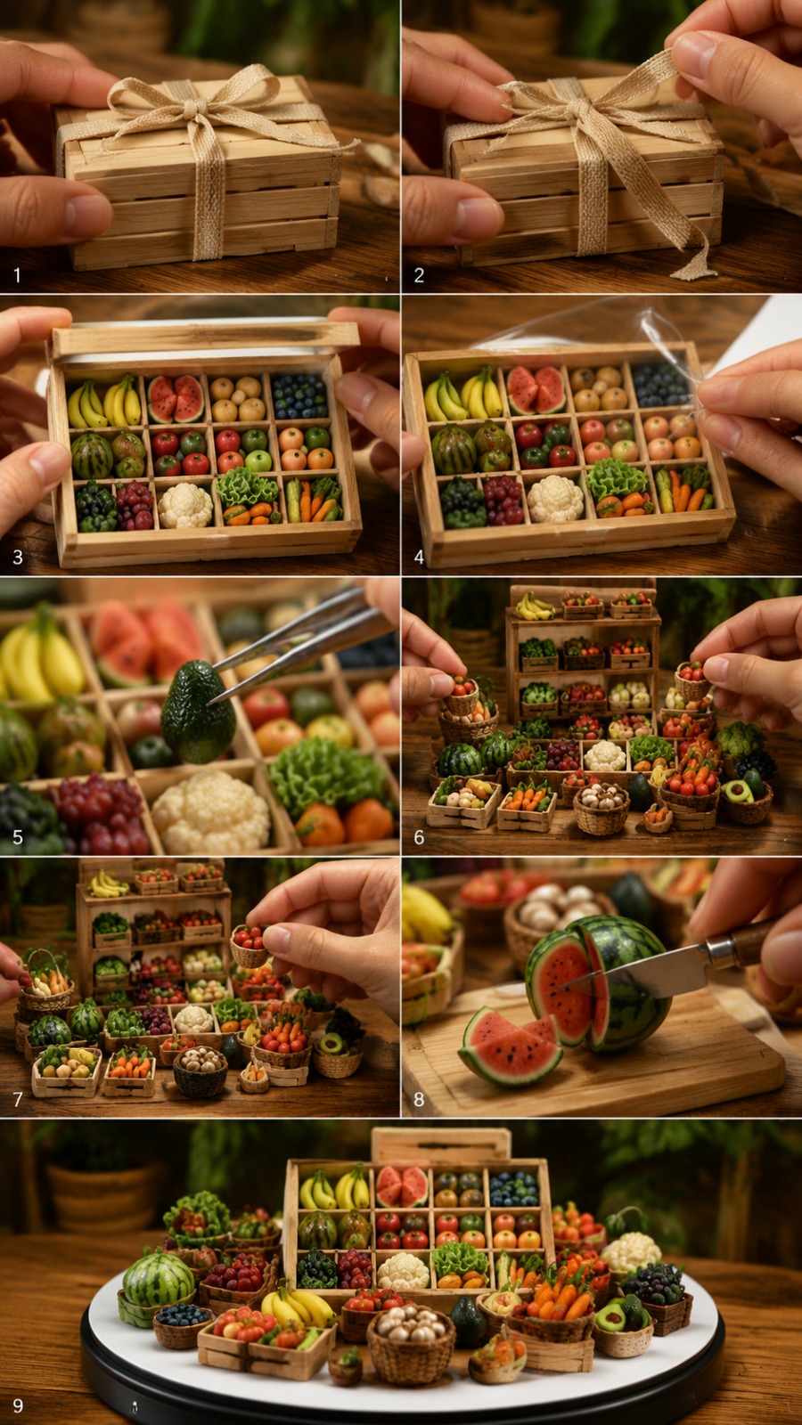 AI Video Prompt: Tiny Fruit Market Crate