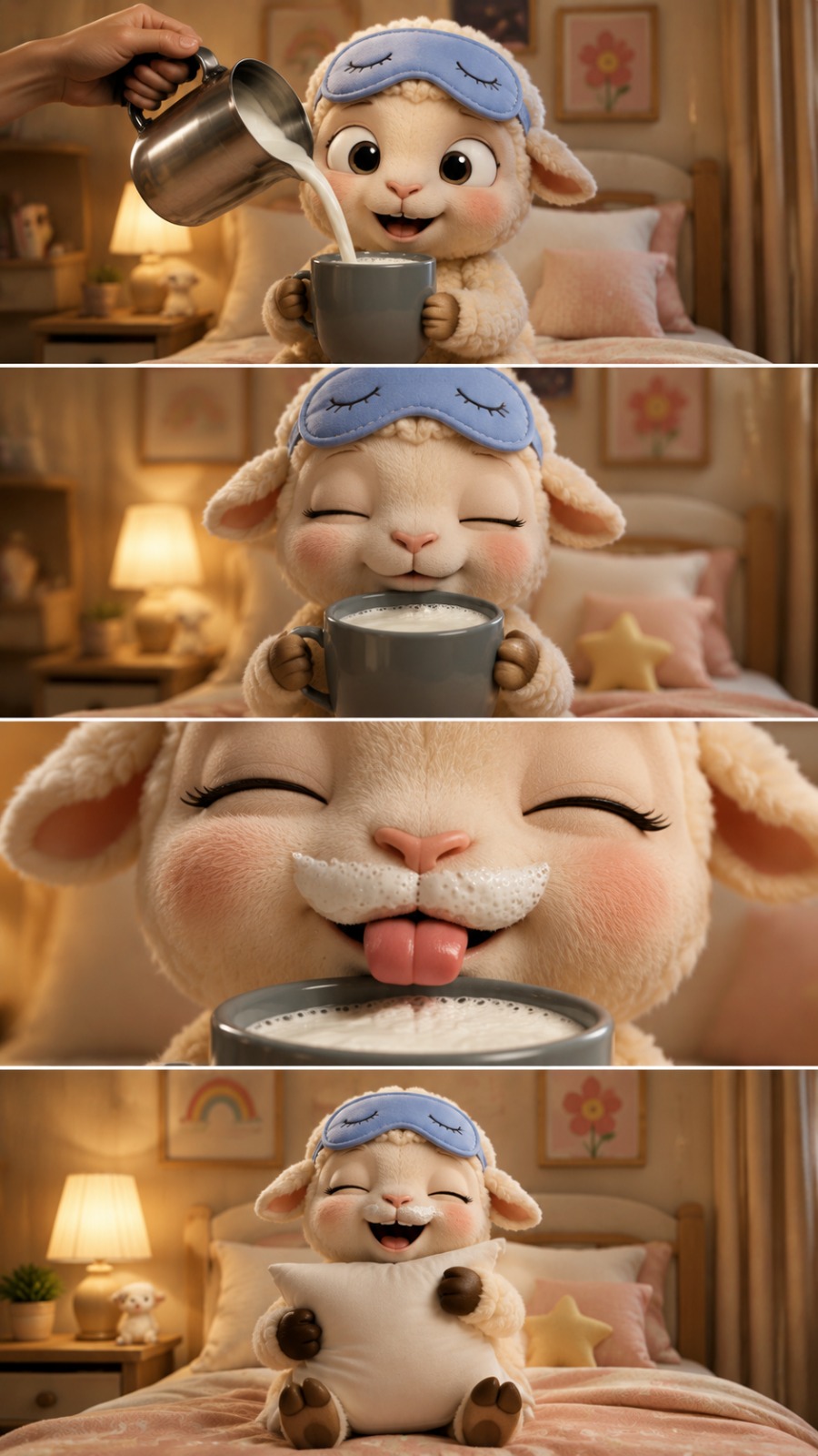 Sleepy Lamb Milk Mustache AI video prompt