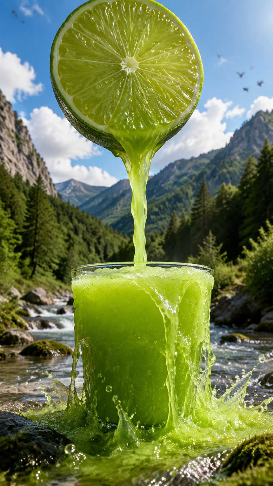 Giant Lime Juice Fantasy AI video prompt