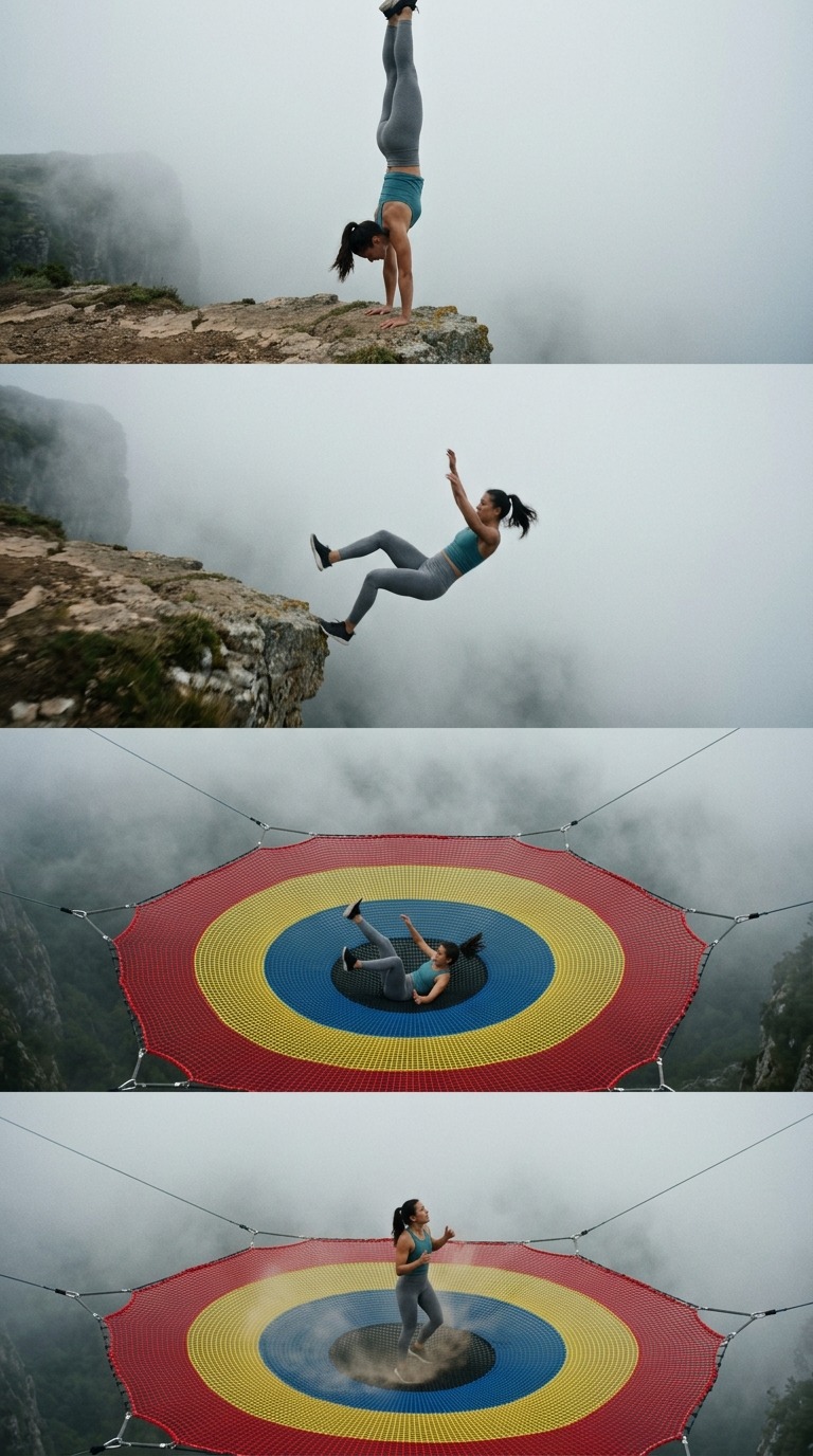 Cliff Handstand to Giant Target AI video prompt
