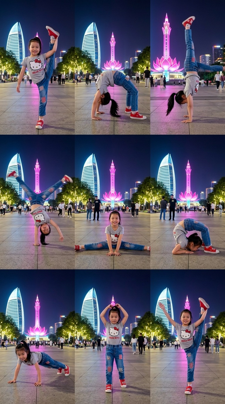 AI Video Prompt: Night Gymnastics Girl