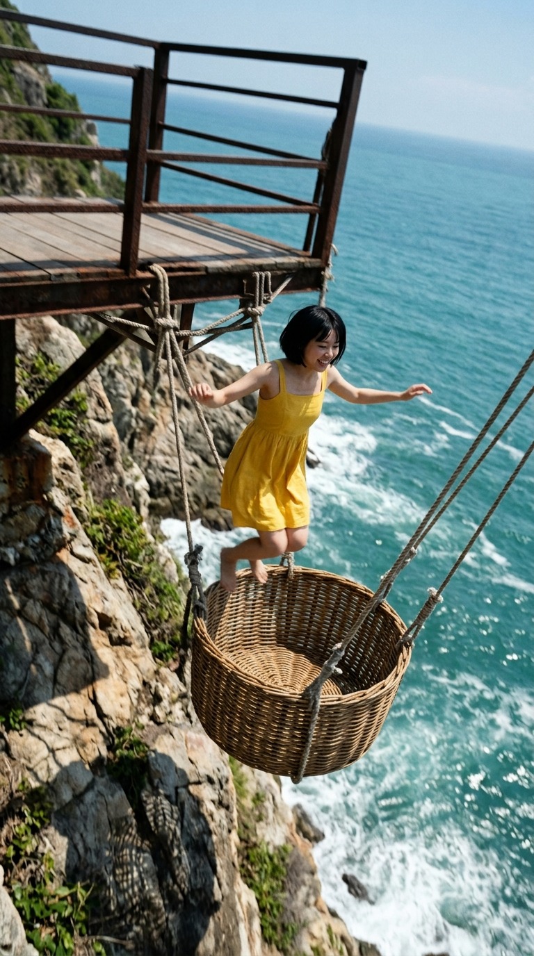 Cliff Basket Swing Jump AI video prompt