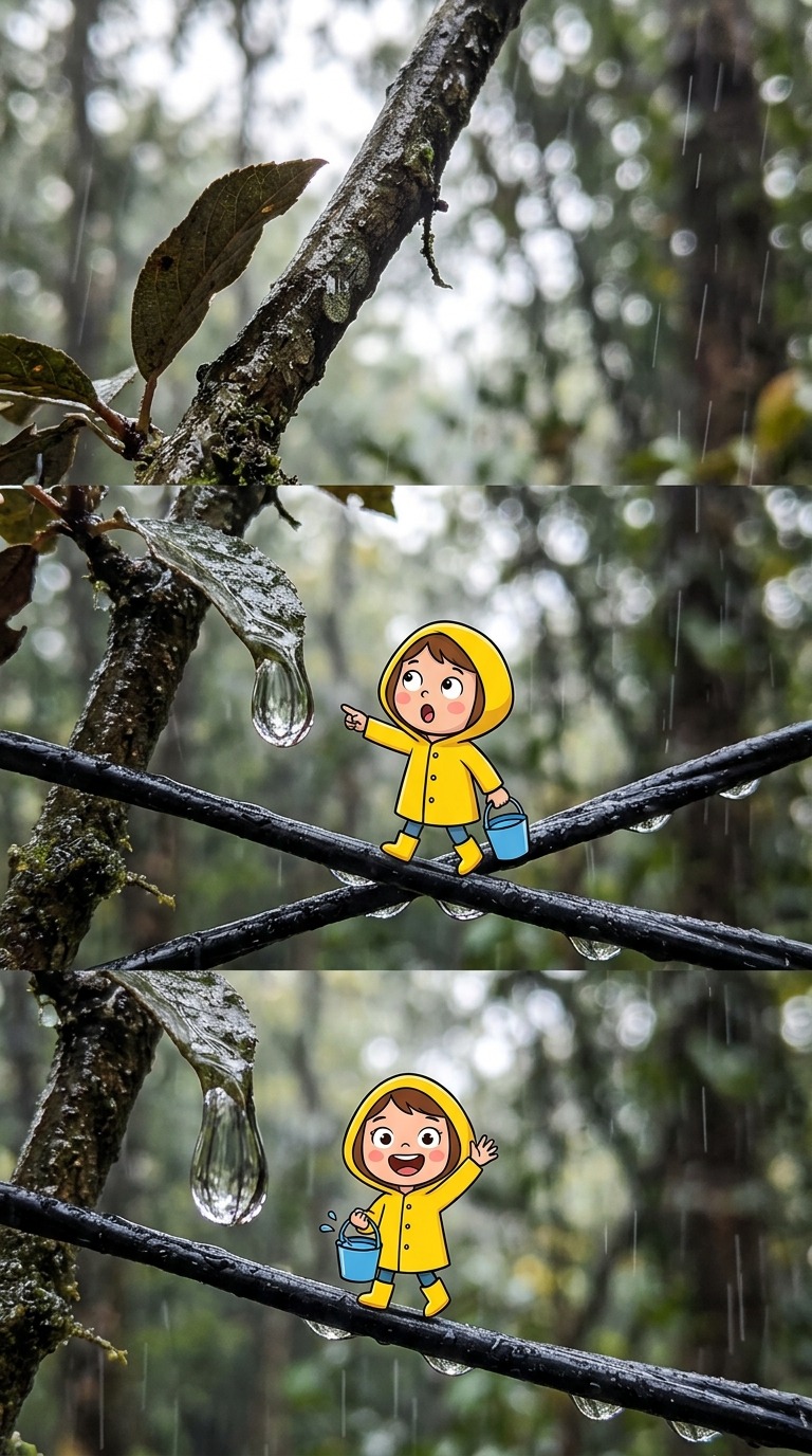 Cartoon Girl Catching Raindrop AI video prompt