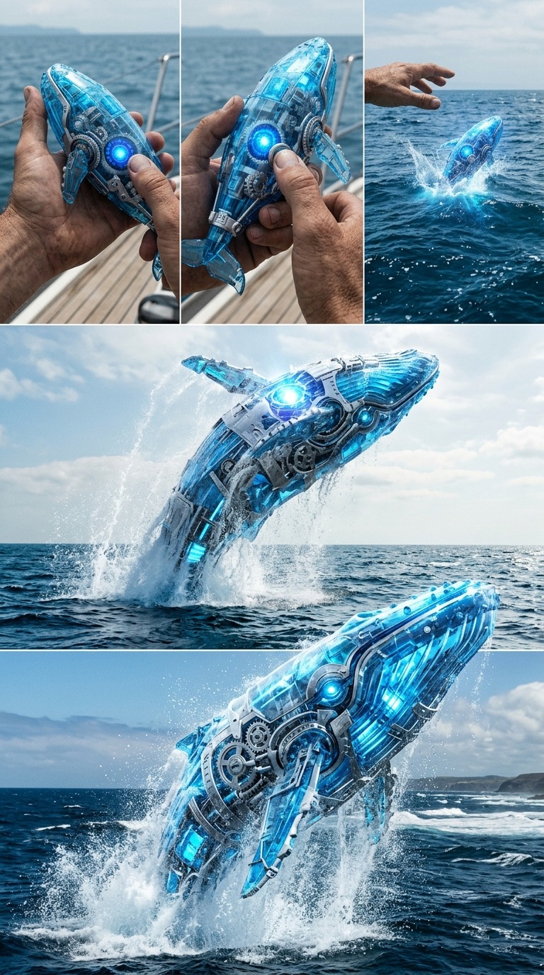 Crystal Mech Whale AI video prompt
