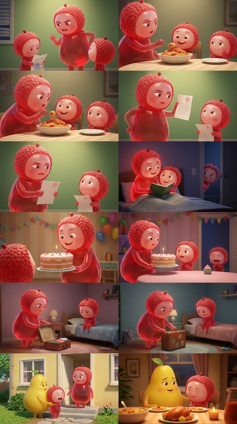 Sad Fruit Family Animation AI video prompt