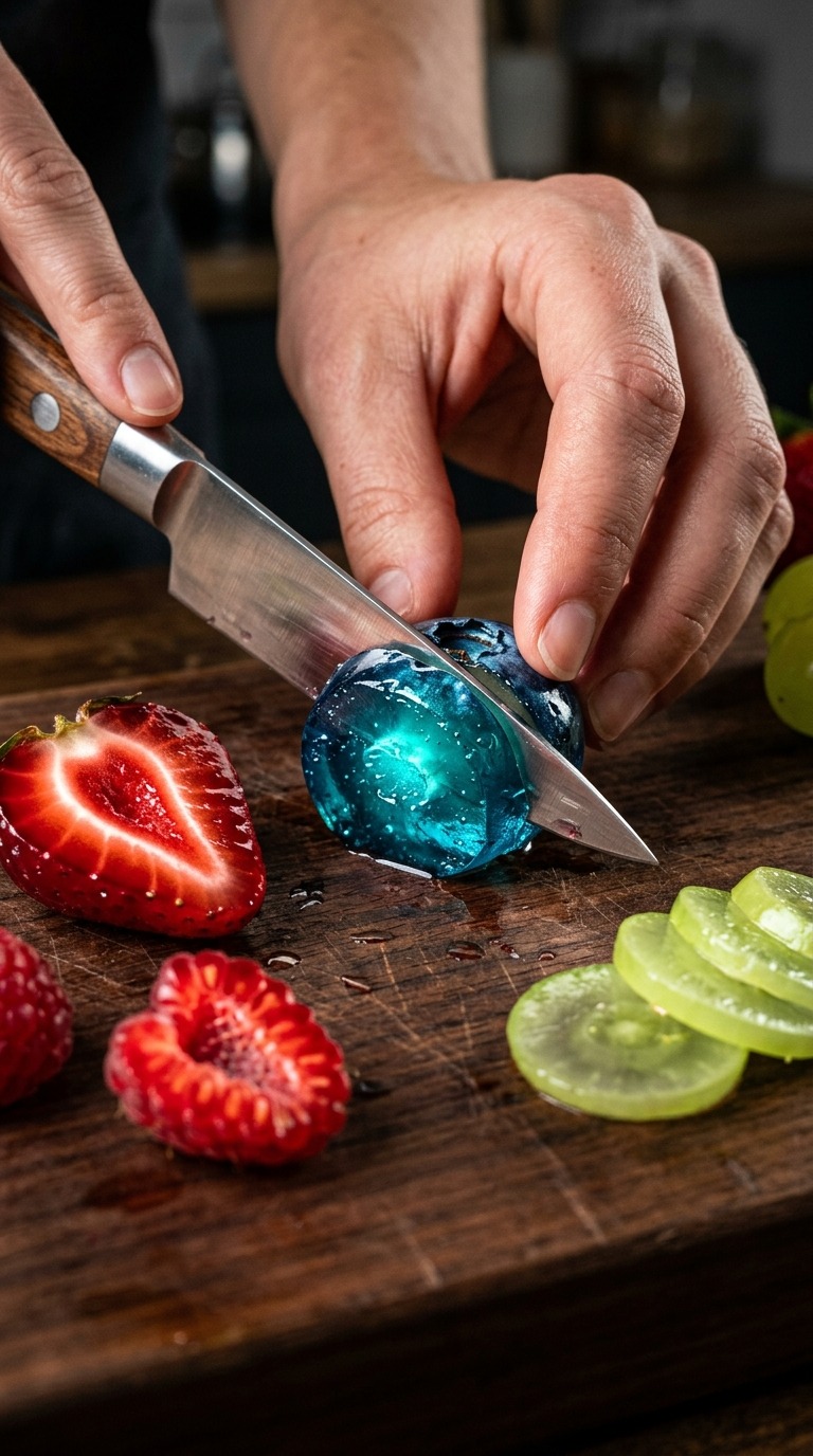 Glass Fruit Slicing ASMR AI video prompt