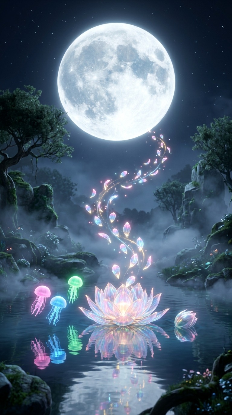 Magical Jellyfish & Silver Lotus AI video prompt