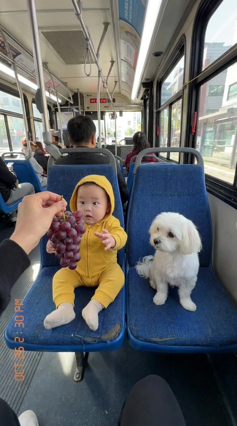 Baby & Dog Grape Moment AI video prompt