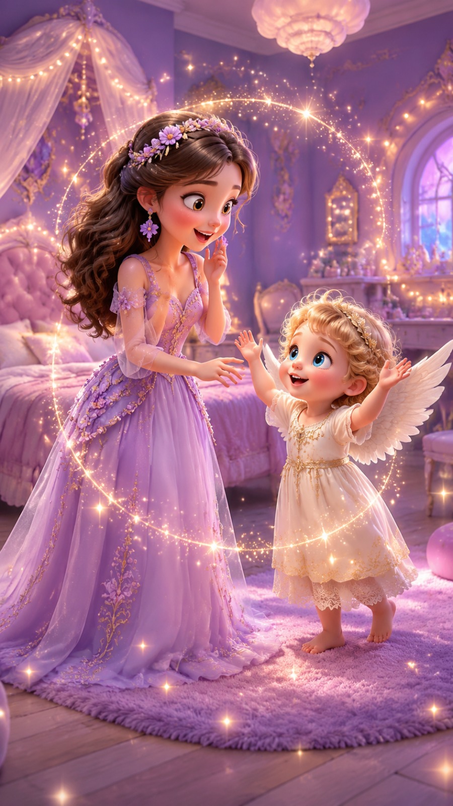 AI Video Prompt: Fairy Girl & Baby Angel Magic