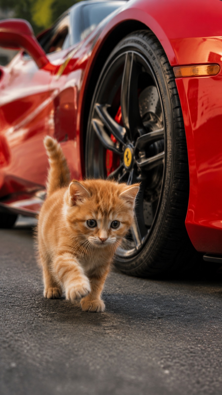 Kitten & Red Supercar AI video prompt