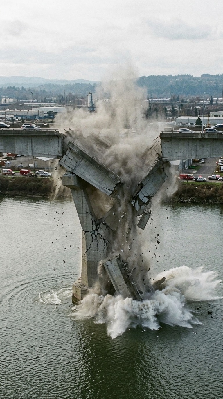 Bridge Collapse Simulation AI video prompt