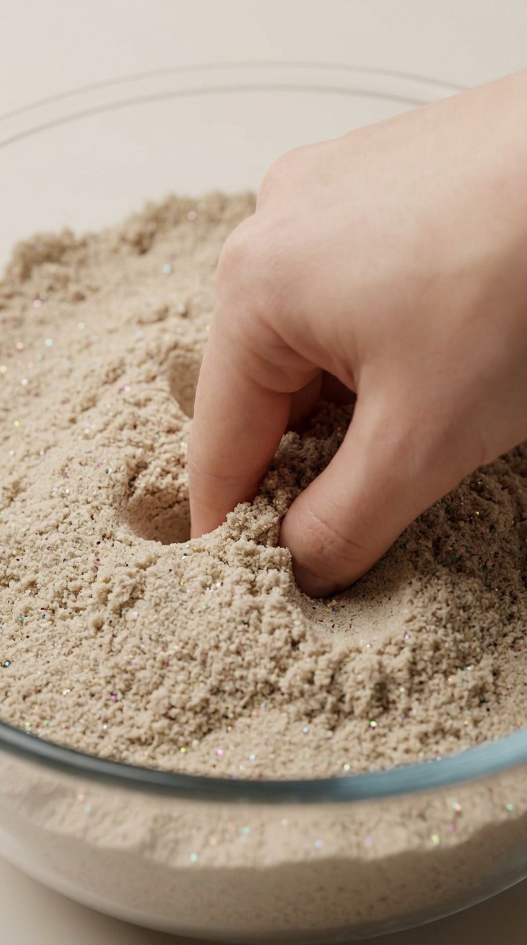 Glitter Sand Slime Mixing AI video prompt