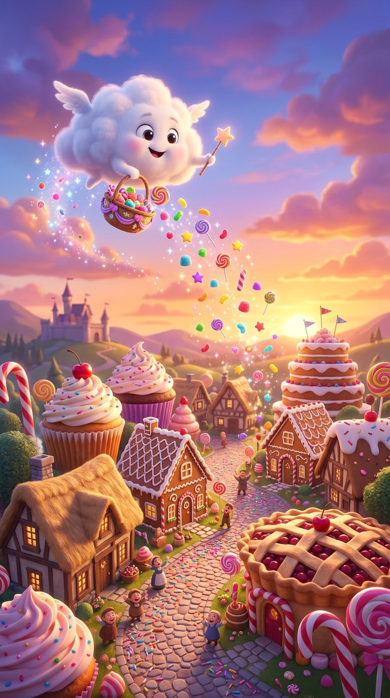 Candy Cloud Fantasy AI video prompt