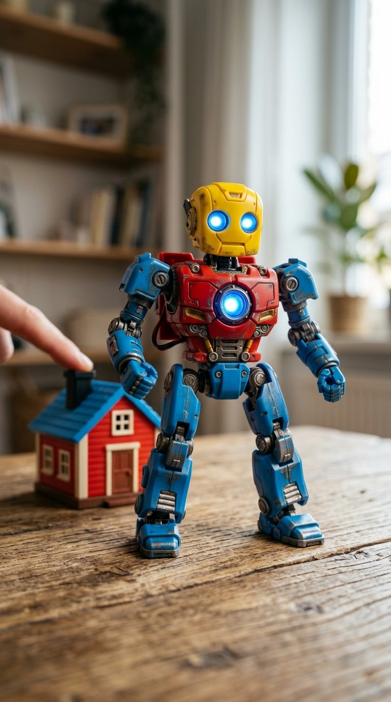 Toy House to Robot Transformation AI video prompt