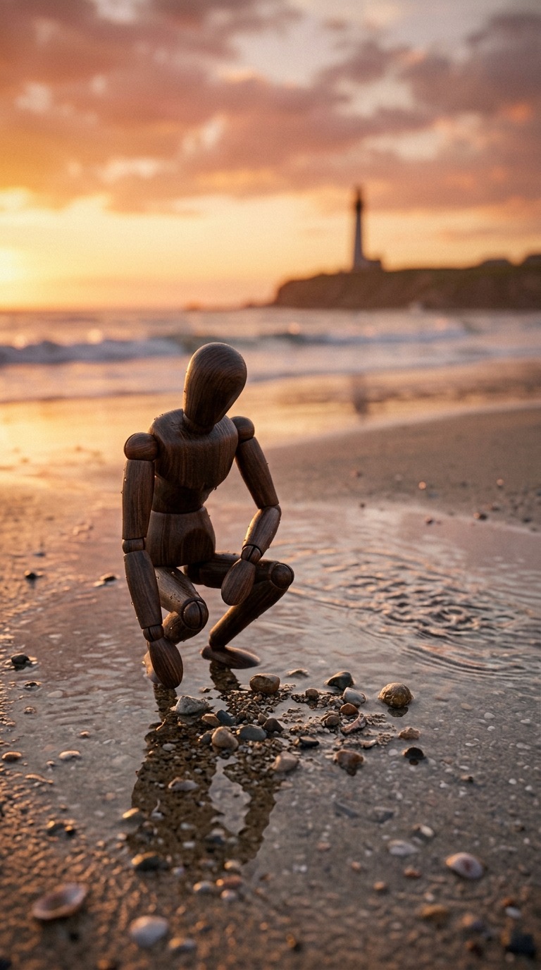 Mannequins Beach Pebble Ball AI video prompt